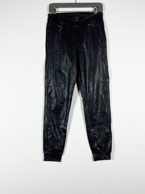 Commando Faux Vegan Leather Mid Rise Ankle Crop Joggers Pants Black Small